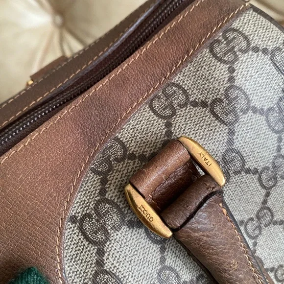 Vintage Gucci Boston Bag GG Monogram + Unbranded Web Stripe Strap - Picture 12 of 15